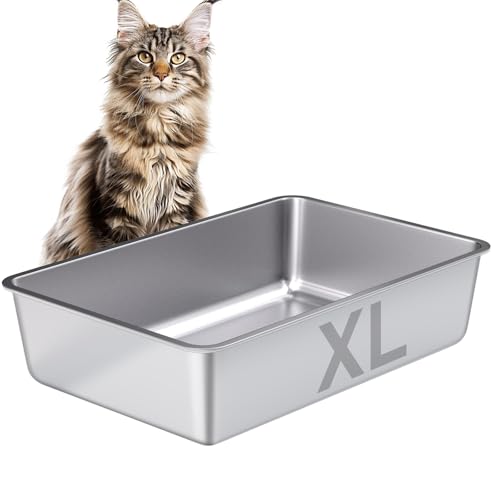 EGMEHOAD Katzentoilette aus Edelstahl, leicht zu reinigen, große Metalltoilette für Katzen, hohe Seiten, kein Geruch, antihaftbeschichtet, geruchsdicht, für drinnen und draußen EGMEHOAD Katzentoilette aus Edelstahl, leicht zu reinigen, große Metalltoilette für Katzen, hohe Seiten, kein Geruch, antihaftbeschichtet, geruchsdicht, für drinnen und draußen von EGMEHOAD