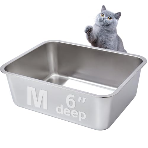 EGMEHOAD Katzentoilette aus Edelstahl, mittelgroß, Metall-Katzentoilette, Edelstahl, für Katze/Kätzchen/Kaninchen, 43,2 cm L x 35,1 cm B x 15,2 cm H, Metall-Katzentoilette, kein Geruch, EGMEHOAD Katzentoilette aus Edelstahl, mittelgroß, Metall-Katzentoilette, Edelstahl, für Katze/Kätzchen/Kaninchen, 43,2 cm L x 35,1 cm B x 15,2 cm H, Metall-Katzentoilette, kein Geruch, von EGMEHOAD