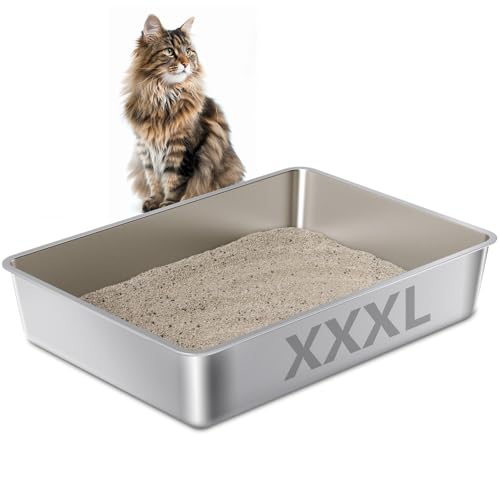 EGMEHOAD XXXL-Katzentoilette aus Edelstahl, extra groß, 71,1 x 50,8 x 15,2 cm, hohe Seiten für große Katzen und mehrere Katzen, Katzentoiletten mit Deckel, leicht zu reinigen, kein Geruch von EGMEHOAD