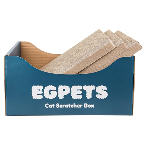 Kratzbox aus Karton mit 3 extra großen, doppelseitigen Kratzbrettern, nachfüllbar und stabil, ideal zum Verstecken, Kratzen und Schlafen, leicht zu reinigen und zu montieren, Tintenblau von EGPETS