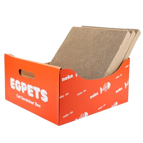 Kratzbox aus Karton mit 3 extra großen, doppelseitigen Kratzbrettern, nachfüllbar und stabil, ideal zum Verstecken, Kratzen und Schlafen, leicht zu reinigen und zu montieren, reines Orange Kratzbox aus Karton mit 3 extra großen, doppelseitigen Kratzbrettern, nachfüllbar und stabil, ideal zum Verstecken, Kratzen und Schlafen, leicht zu reinigen und zu montieren, reines Orange von EGPETS