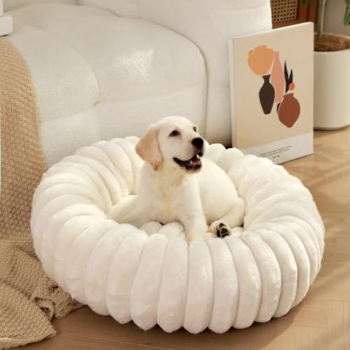Beruhigendes Hundebett Für Kleine mittlere Hunde Donut-Waschbare Tierbett Rutschfest Rund flauschig Plüschfell Groß(Size:40CM/15.7IN,Color:Weiß) von EHANGSIFT