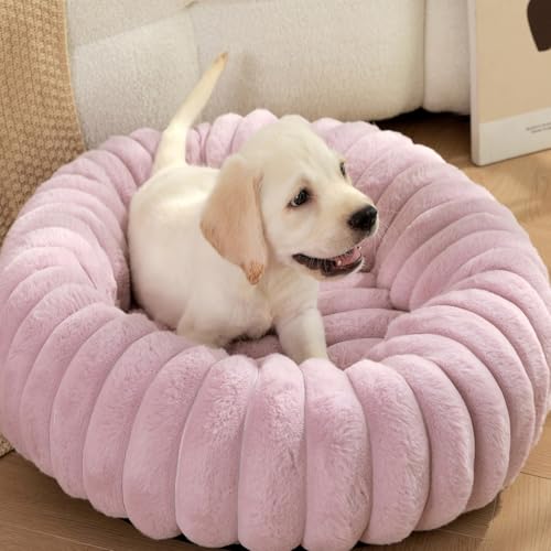 Beruhigendes Hundebett Für Kleine mittlere Hunde-Knospe Waschbare Tierbettbett,Rutschfest Rund flauschig Plüschfell Kunstfell (Size:60CM/23.6IN,Color:Lila) von EHANGSIFT