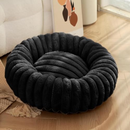EHANGSIFT Beruhigendes Hundebett für kleine und mittelgroße Hunde – Donut-Haustierbett, waschbar, rutschfest, rund, flauschig, Plüsch-Kunstfell, großes Katzenbett (Größe: 60 cm, Farbe: Schwarz) von EHANGSIFT