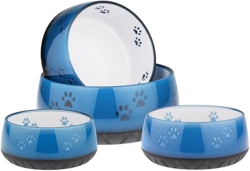 EHASO Hundenapf mit Pfötchen - Futter- und Trinknapf für kleine und große Hunde (1800ml, Hellblau) von EHASO