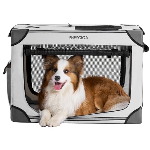 EHEYCIGA 4-Türer Faltbare Hundebox für mittelgroße Hunde, Faltbare Weiche Hundebox mit Netzfenstern, Innen- und Außenbereich, Reise-Hundebox mit weicher Seite von EHEYCIGA