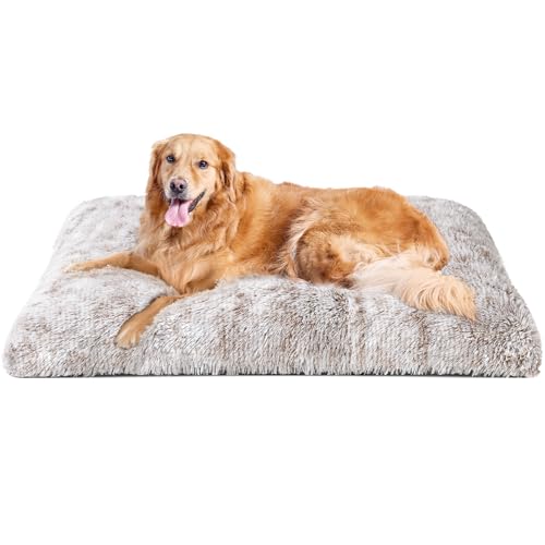 EHEYCIGA Flauschig Hundebett Grosse Hunde XL, Hundekissen Waschbar, Kuschelig rutschfest Hundematte mit Langem Plüsch, Braun, 112x85cm von EHEYCIGA