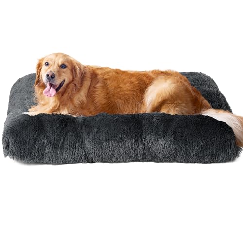 EHEYCIGA Flauschig Hundebett Grosse Hunde XL, Hundekissen Waschbar, Kuschelig rutschfest Hundematte mit Langem Plüsch, Dunkel Grau, 105x70x10cm von EHEYCIGA