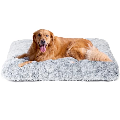 EHEYCIGA Flauschig Hundebett Grosse Hunde XL, Hundekissen Waschbar, Kuschelig rutschfest Hundematte mit Langem Plüsch, Grau, 112x85x10cm von EHEYCIGA