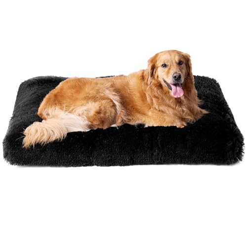 EHEYCIGA Flauschig Hundebett Grosse Hunde XL, Hundekissen Waschbar, Kuschelig rutschfest Hundematte mit Langem Plüsch, Schwarz, 112x85x10cm von EHEYCIGA