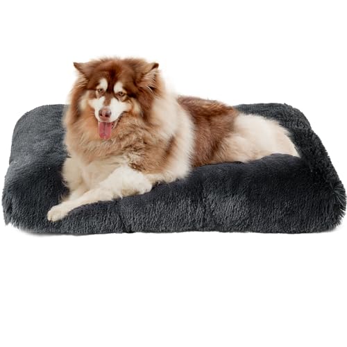 EHEYCIGA Flauschig Hundebett Grosse Hunde XXL, Hundekissen Waschbar, Kuschelig rutschfest Hundematte mit Langem Plüsch, Dunkel Grau, 120x90cm von EHEYCIGA