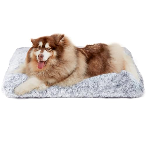 EHEYCIGA Flauschig Hundebett Grosse Hunde XXL, Hundekissen Waschbar, Kuschelig rutschfest Hundematte mit Langem Plüsch, Grau, 120x90x10cm von EHEYCIGA