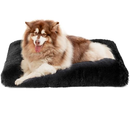 EHEYCIGA Flauschig Hundebett Grosse Hunde XXL, Hundekissen Waschbar, Kuschelig rutschfest Hundematte mit Langem Plüsch, Schwarz, 120x90x10cm von EHEYCIGA