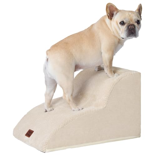 EHEYCIGA Hundetreppe für Kleine Hunde 30 cm Hoch, Haustiertreppe für Sofa Bett, Treppe für Hunde aus Hochdichtem Schwamm, Hunderampe mit Waschbarem Bezug und Rutschfestem Boden, 2 Stufen, Beige von EHEYCIGA