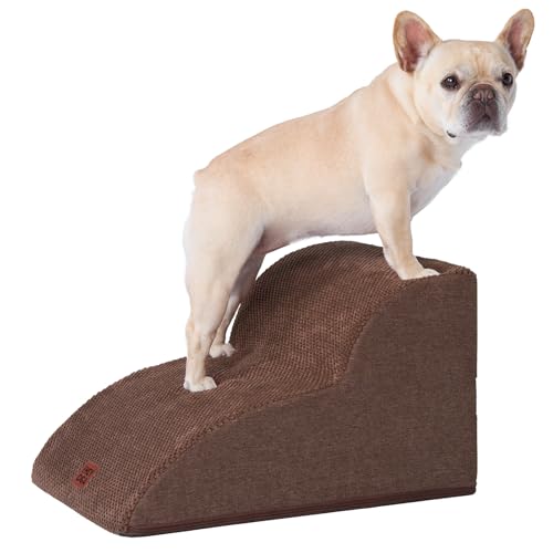 EHEYCIGA Hundetreppe für Kleine Hunde 30 cm Hoch, Haustiertreppe für Sofa Bett, Treppe für Hunde aus Hochdichtem Schwamm, Hunderampe mit Waschbarem Bezug und Rutschfestem Boden, 2 Stufen, Braun von EHEYCIGA