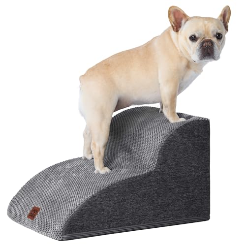 EHEYCIGA Hundetreppe für Kleine Hunde 30 cm Hoch, Haustiertreppe für Sofa Bett, Treppe für Hunde aus Hochdichtem Schwamm, Hunderampe mit Waschbarem Bezug und Rutschfestem Boden, 2 Stufen, Grau von EHEYCIGA