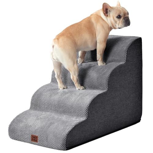 EHEYCIGA Hundetreppe für Kleine Hunde 50 cm Hoch, Haustiertreppe für Sofa Bett, Treppe für Hunde aus Hochdichtem Schwamm, Hunderampe mit Waschbarem Bezug und Rutschfestem Boden, 4 Stufen, Grau von EHEYCIGA