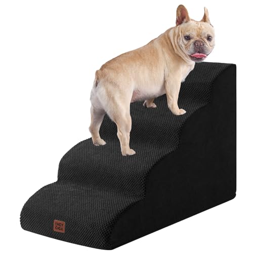 EHEYCIGA Hundetreppe für Kleine Hunde 50 cm Hoch, Haustiertreppe für Sofa Bett, Treppe für Hunde aus Hochdichtem Schwamm, Hunderampe mit Waschbarem Bezug und Rutschfestem Boden, 4 Stufen, Schwarz von EHEYCIGA