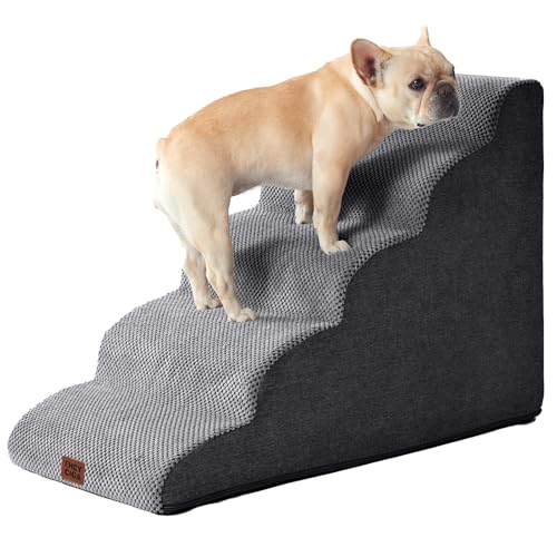 EHEYCIGA Hundetreppe für Kleine Hunde 57 cm Hoch, Haustiertreppe für Sofa Bett, Treppe für Hunde aus Hochdichtem Schwamm, Hunderampe mit Waschbarem Bezug und Rutschfestem Boden, 5 Stufen, Grau von EHEYCIGA