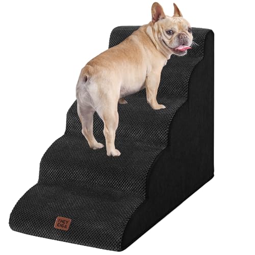 EHEYCIGA Hundetreppe für Kleine Hunde 57 cm Hoch, Haustiertreppe für Sofa Bett, Treppe für Hunde aus Hochdichtem Schwamm, Hunderampe mit Waschbarem Bezug und Rutschfestem Boden, 5 Stufen, Schwarz von EHEYCIGA