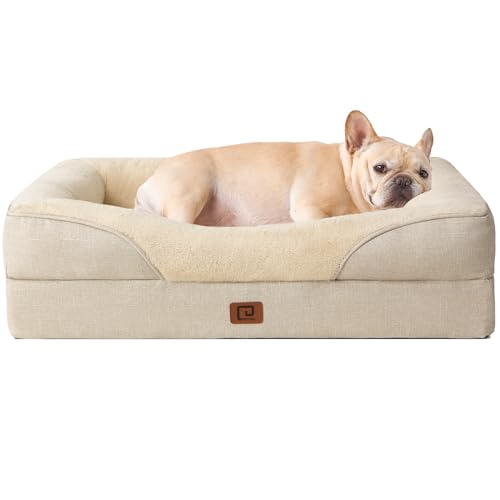 EHEYCIGA Orthopädisches Hundebett Kleine Hunde, Memory Foam Waschbar und Wasserdicht Hundekorb mit 4 Rändern, Hundesofa Hundecouch rutschfest, Beige, 76x51x16.5 cm von EHEYCIGA