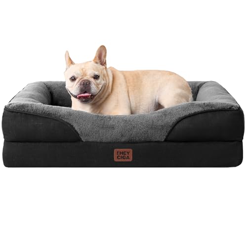 EHEYCIGA Orthopädisches Hundebett Kleine Hunde, Memory Foam Waschbar und Wasserdicht Hundekorb mit 4 Rändern, Hundesofa Hundecouch rutschfest, Grau/Schwarz, 76x51x16.5 cm von EHEYCIGA