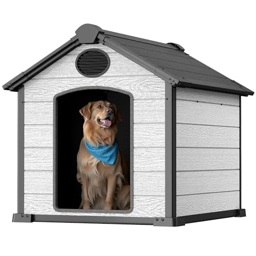 EHHLY Große Hundehütte für den Außenbereich, wetterfest, isoliertes Iglu-Hundehaus mit erhöhtem Boden, 3XL große Hundehütte für 2 große Hunde draußen, extra robuster Kunstharz-Kunststoff, 46 x 40 x 40 von EHHLY