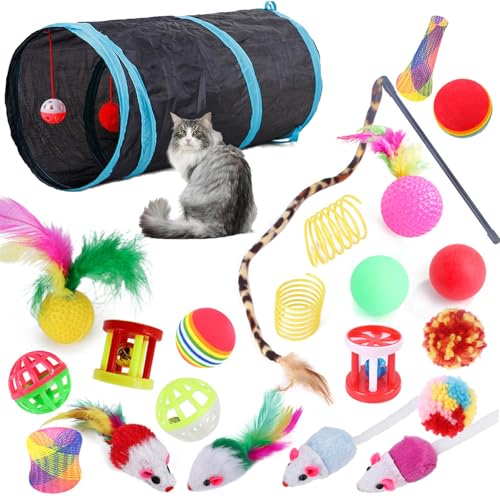 EHIOG Katzenspielzeug mit katzentunnel,22 Stücke Katzenspielzeug Set mit Katzentunnel,Katzen Spielzeug auch Bälle,Federspielzeug,Plüschspielzeug,Spielzeugmäuse Spielzeug Variety Pack EHIOG Katzenspielzeug mit katzentunnel,22 Stücke Katzenspielzeug Set mit Katzentunnel,Katzen Spielzeug auch Bälle,Federspielzeug,Plüschspielzeug,Spielzeugmäuse Spielzeug Variety Pack von EHIOG