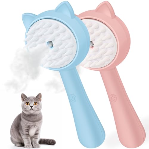 3-in-1 Dampfbürste für Katzen, selbstreinigend, wiederaufladbar, Dampfbürste für Haustiere, mit abgerundeten Enden, multifunktionale Katzenpflegebürste, elektrischer Massagekamm, von EHOTER