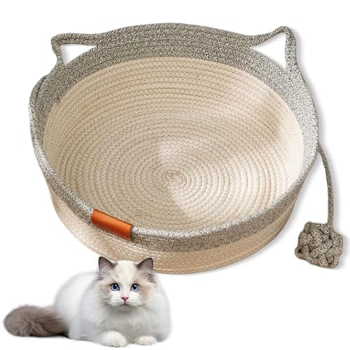 Cutypet Katzenkorb, niedliches Haustierbett für den Innenbereich, Couch, mit Spielzeugschwanz und eingebautem, waschbarem Kratzpad, handgewebt, natürliches Rattan, Schlafhaus für kleine und große Cutypet Katzenkorb, niedliches Haustierbett für den Innenbereich, Couch, mit Spielzeugschwanz und eingebautem, waschbarem Kratzpad, handgewebt, natürliches Rattan, Schlafhaus für kleine und große von EHOTER
