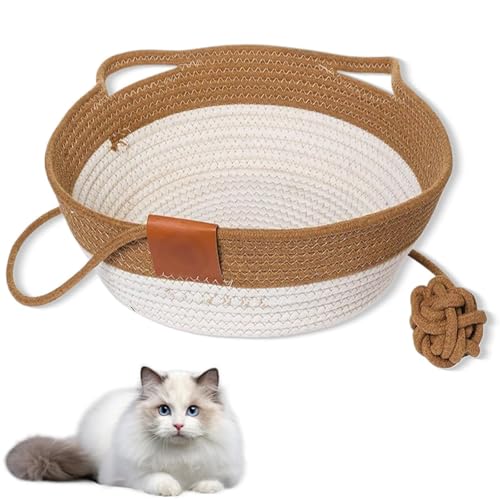 Cutypet Katzenkorb, niedliches Haustierbett für den Innenbereich, Couch, mit Spielzeugschwanz und integriertem waschbarem Kratzpad, handgewebt, natürliches Rattan, Schlafhaus für kleine und große Cutypet Katzenkorb, niedliches Haustierbett für den Innenbereich, Couch, mit Spielzeugschwanz und integriertem waschbarem Kratzpad, handgewebt, natürliches Rattan, Schlafhaus für kleine und große von EHOTER