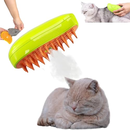 EHOTER Cat Steamy Brush 3-In-1-Dampfbürste für Katzen Spray-Dampf Katzenhaarbürste Selbstreinigend Hund Haustier Massage Zupfbürste für Langhaar Kurzhaar gegen Verfilzung Geschenk (Grün) von EHOTER