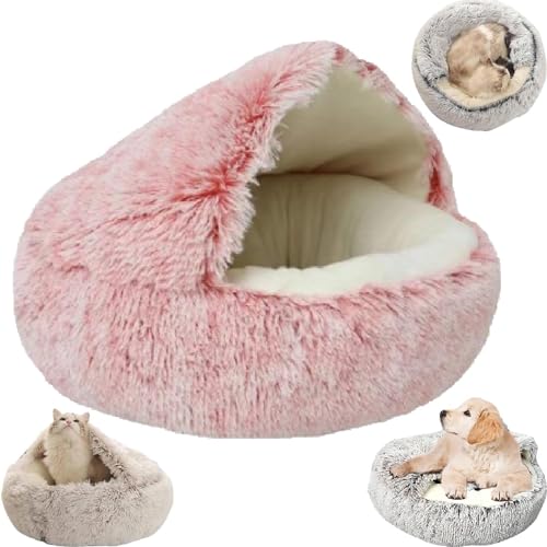 EHOTER Cozy Cocoon Haustierbett, Winter-Haustierbett für Hunde, Katzen, Hundebett, bedecktes Hundebett für kleine Hunde, gemütliches Haustierbett für Hunde, gemütliches Katzenbett (40 x 40 cm, rosa von EHOTER