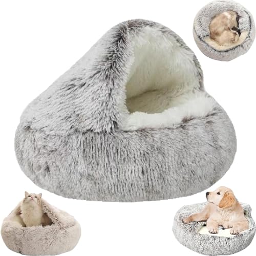 EHOTER Cozy Cocoon Haustierbett, Winter-Haustierbett für Hunde, Katzen, Hundebett, bedecktes Hundebett für kleine Hunde, gemütliches Haustierbett für Hunde, gemütliches Katzenbett (50 x 50 cm, von EHOTER