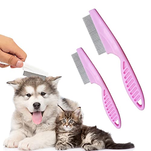 EHOTER Flohkamm 2 Stück Floh Tränenfleckentferner Kamm Läusekamm Staubkamm für Katzen Hunde Haustier Kamm Entfernen Flöhe Kamm für Läuse Knoten Schmutz Pet Pflege Kamm (Klein,Pink) von EHOTER