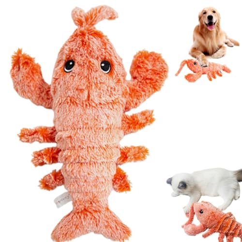 EHOTER Floppy Lobster Hundespielzeug USB Aufladen Hund Kauspielzeug Fidget Hummer für Hunde Plüsch Simulation Springen Hummer Interaktives Spielzeug für Hunde Katzen Haustiere (1 Stück Hummer) von EHOTER