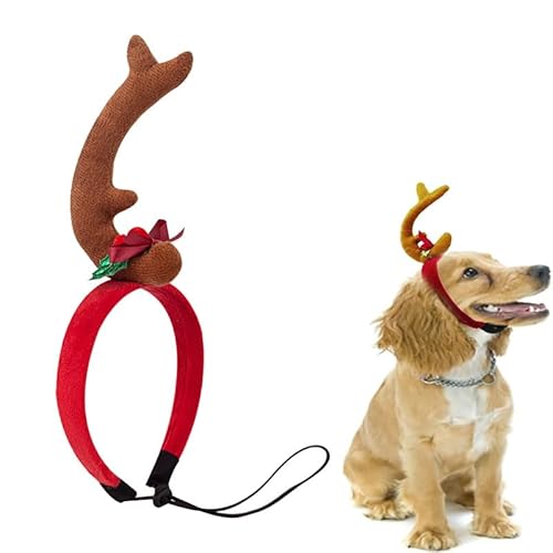 EHOTER Geweih Stirnband Hund Weihnachtskostüm Weihnachten Hundekostüm für kleine mittelgroße Hunde Zubehör mit verstellbarem Gummiband Elchgeweih Stirnband Xmas Haustier Hund Rentier Kostüm Zubehör von EHOTER
