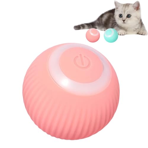 EHOTER Interaktiv Katzenspielzeug Bälle USB Rechargeable Elektrisch Katzenball Automatisch Selbstdrehend Unterhaltungskugeln mit LED-Licht USB Wiederaufladbar Hund Haustier Spielzeug (Pink) von EHOTER