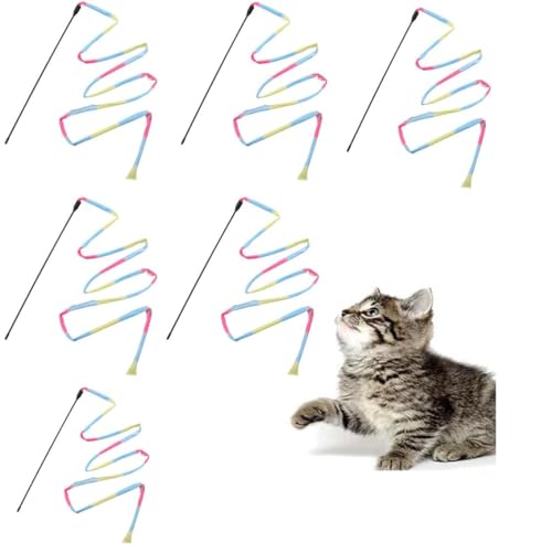 EHOTER Katzen-Regenbogen-Zauberstab, Spielzeug, interaktiver Zauberstab, Regenbogenband, interaktiver Fangstab, Spielzeug für Kätzchen, Katzen-Trainer, Spielen (5 Stück) von EHOTER