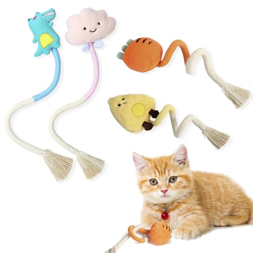 EHOTER Katzenminze-Spielzeug für Katzen, Innenbereich, 4 Stück, Beißseil, Katzenspielzeug, interaktiv, für Katzen, Erwachsene und Kätzchen, zum Kauen, Zahnreinigung, weiches gefülltes Kauspielzeug (4 EHOTER Katzenminze-Spielzeug für Katzen, Innenbereich, 4 Stück, Beißseil, Katzenspielzeug, interaktiv, für Katzen, Erwachsene und Kätzchen, zum Kauen, Zahnreinigung, weiches gefülltes Kauspielzeug (4 von EHOTER