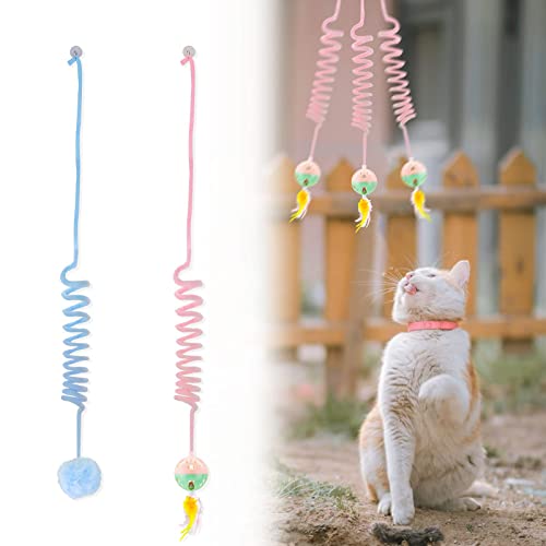 EHOTER Katze Selbstspiel Hängende Tür Spielzeug Interaktives Spielzeug für Indoor-Katzen Plüschtier mit Glocke für Katzen Jagd Training Kätzchen Spielzeug Einziehbare Katze String Spielzeug (Blau + von EHOTER