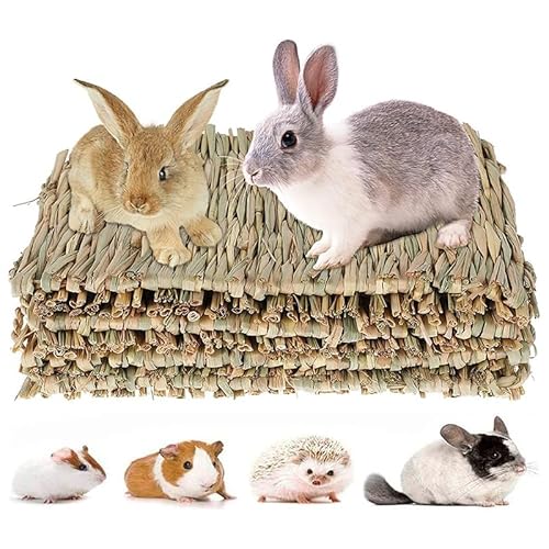 EHOTER Kleintier Grasmatten,Tier-Kauspielzeug, Kaninchen-Bett, Natürliche Handgewebte Grasmatte Sicher und Essbares für Hamster, Kaninchen, Papageien Meerschweinchen und Frettchen von EHOTER