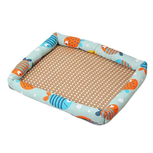 EHOTER Kühlendes Rattan-Haustierbett, kühlendes Bett für Haustiere, mit hitzebeständigem Rattan, gewebt, atmungsaktiv, quadratisch, waschbar, mit Rand für Hunde, Katzen (Turbot,40 x 50 cm) von EHOTER
