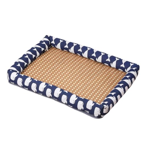 EHOTER Kühlendes Rattan-Haustierbett, kühlendes Bett für Haustiere, mit hitzebeständigem Rattan, gewebt, atmungsaktiv, quadratisch, waschbar, mit Rand für Hunde, Katzen und Wale, 40 x 50 cm von EHOTER