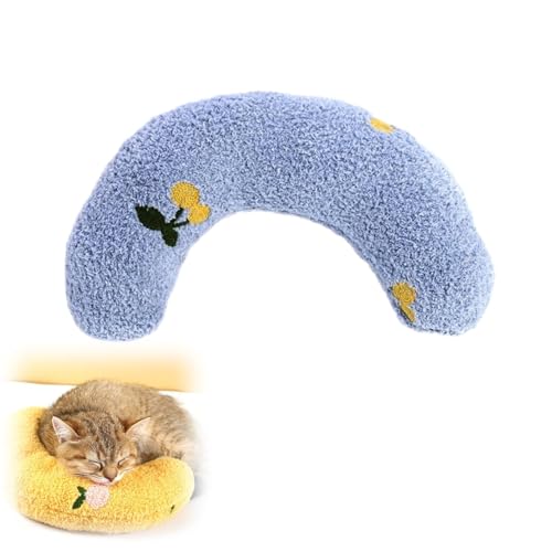 EHOTER Little Pillow for Cats Ultra Soft Fluffy Pet Calming Toy Half Donut Cuddler for Joint Relief Sleeping Improve Machine Washable (Blue Cherry) von EHOTER