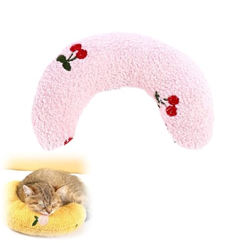 EHOTER Little Pillow for Cats Ultra Soft Fluffy Pet Calming Toy Half Donut Cuddler for Joint Relief Sleeping Improve Machine Washable (Pink Cherry) von EHOTER