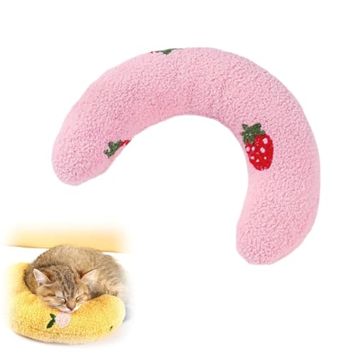 EHOTER Little Pillow for Cats Ultra Soft Fluffy Pet Calming Toy Half Donut Cuddler for Joint Relief Sleeping Improve Machine Washable (Pink Strawberry) von EHOTER