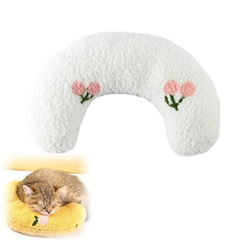 EHOTER Little Pillow for Cats Ultra Soft Fluffy Pet Calming Toy Half Donut Cuddler for Joint Relief Sleeping Improve Machine Washable (White Cherry) von EHOTER