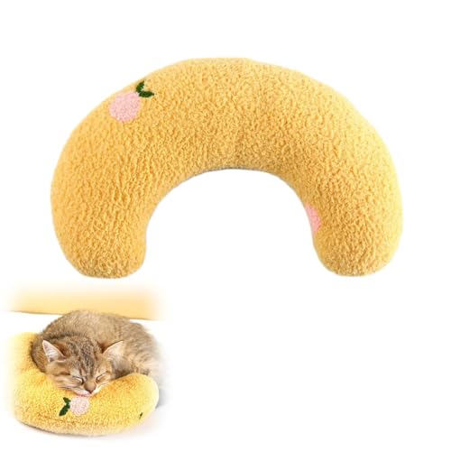 EHOTER Little Pillow for Cats Ultra Soft Fluffy Pet Calming Toy Half Donut Cuddler for Joint Relief Sleeping Improve Machine Washable (Yellow Pfirsich) von EHOTER