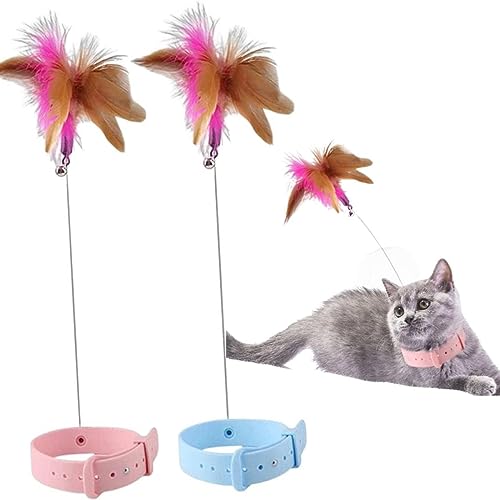 EHOTER Lustiger Katzenfederstab mit Halsband, interaktives Katzenspielzeug mit Glöckchen, Katzenfederhalsband, Haustier, Katze, Kätzchen, entspannender Chaser, Teaser Stick für Katzen im Innenbereich von EHOTER